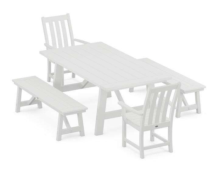 POLYWOOD® Vineyard 5-Piece Rustic Farmhouse Dining Set With Benches