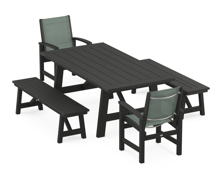 POLYWOOD® Coastal 5-Piece Rustic Farmhouse Dining Set With Benches