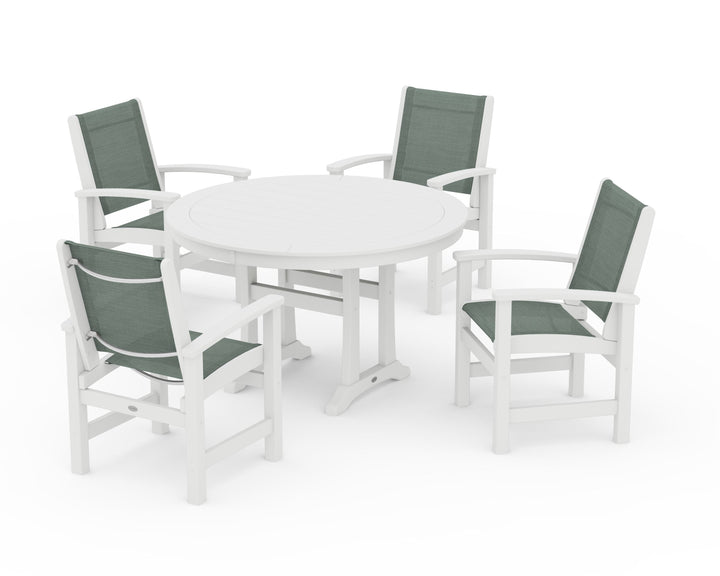 POLYWOOD® Coastal 5-Piece Round Dining Set with Trestle Legs