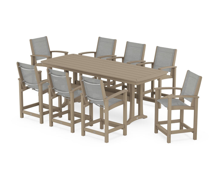 POLYWOOD® Coastal 9-Piece Counter Set with Trestle Legs