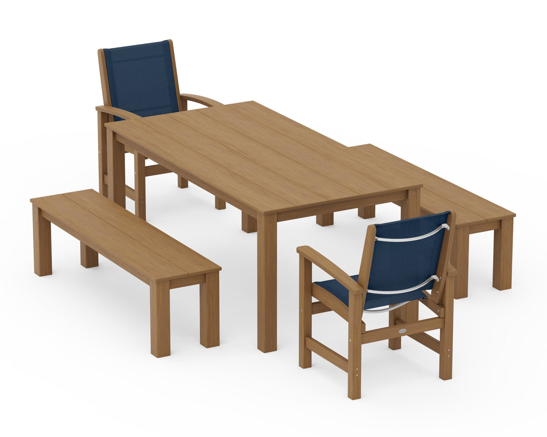 POLYWOOD® Coastal 5-Piece Parsons Dining Set with Benches