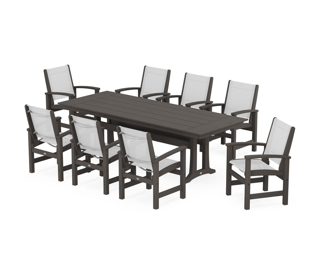 POLYWOOD® Coastal 9-Piece Farmhouse Dining Set with Trestle Legs