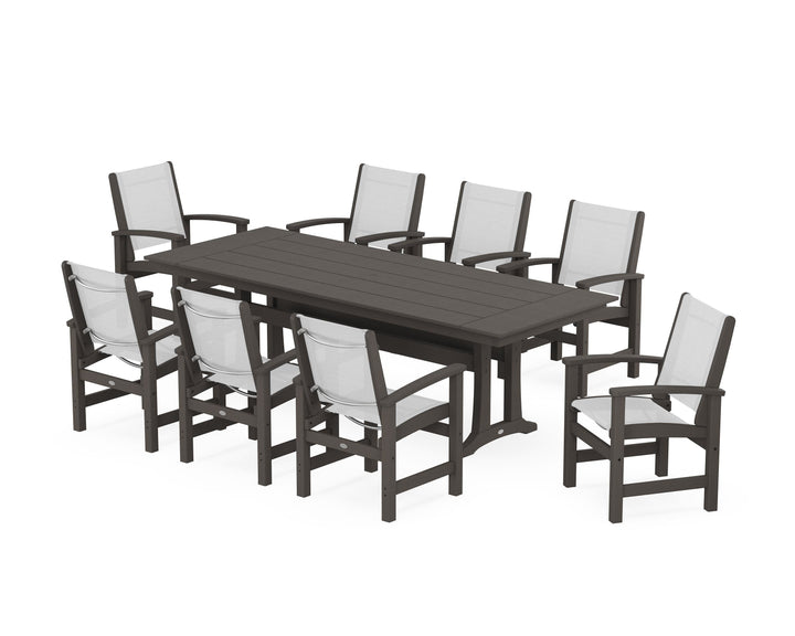 POLYWOOD® Coastal 9-Piece Farmhouse Dining Set with Trestle Legs