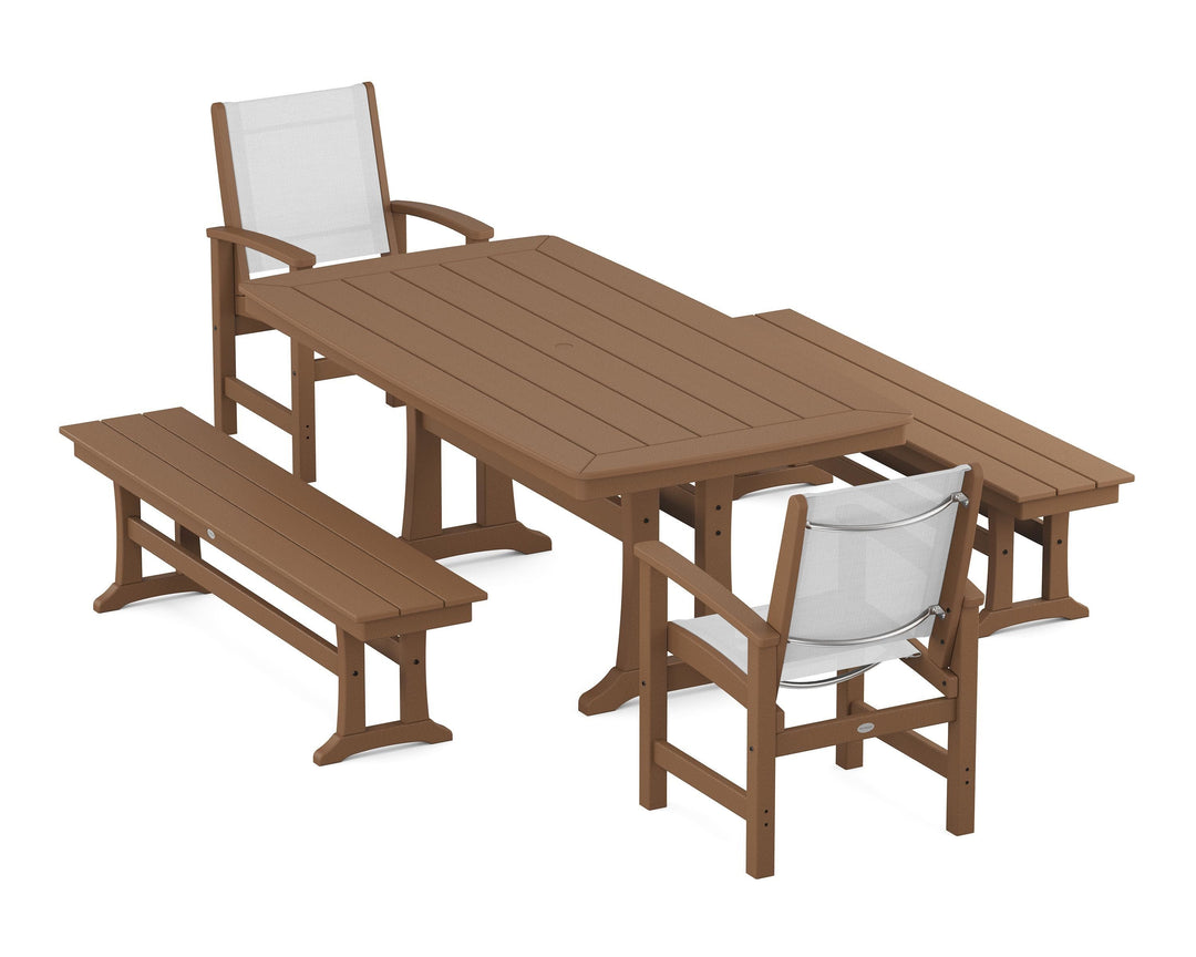 POLYWOOD® Coastal 5-Piece Dining Set with Trestle Legs and Benches