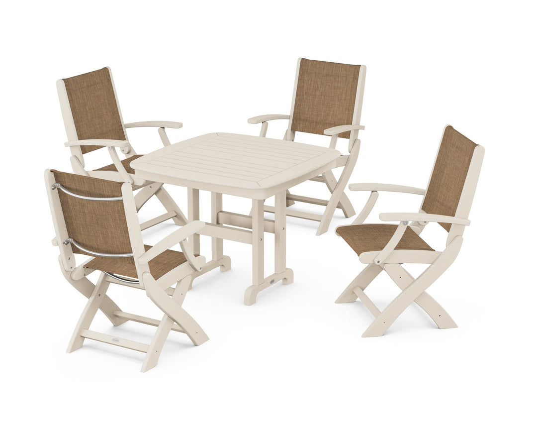 POLYWOOD® Coastal Folding Chair 5-Piece Dining Set
