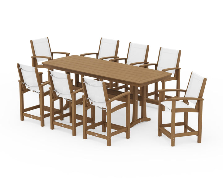 POLYWOOD® Coastal 9-Piece Counter Set with Trestle Legs