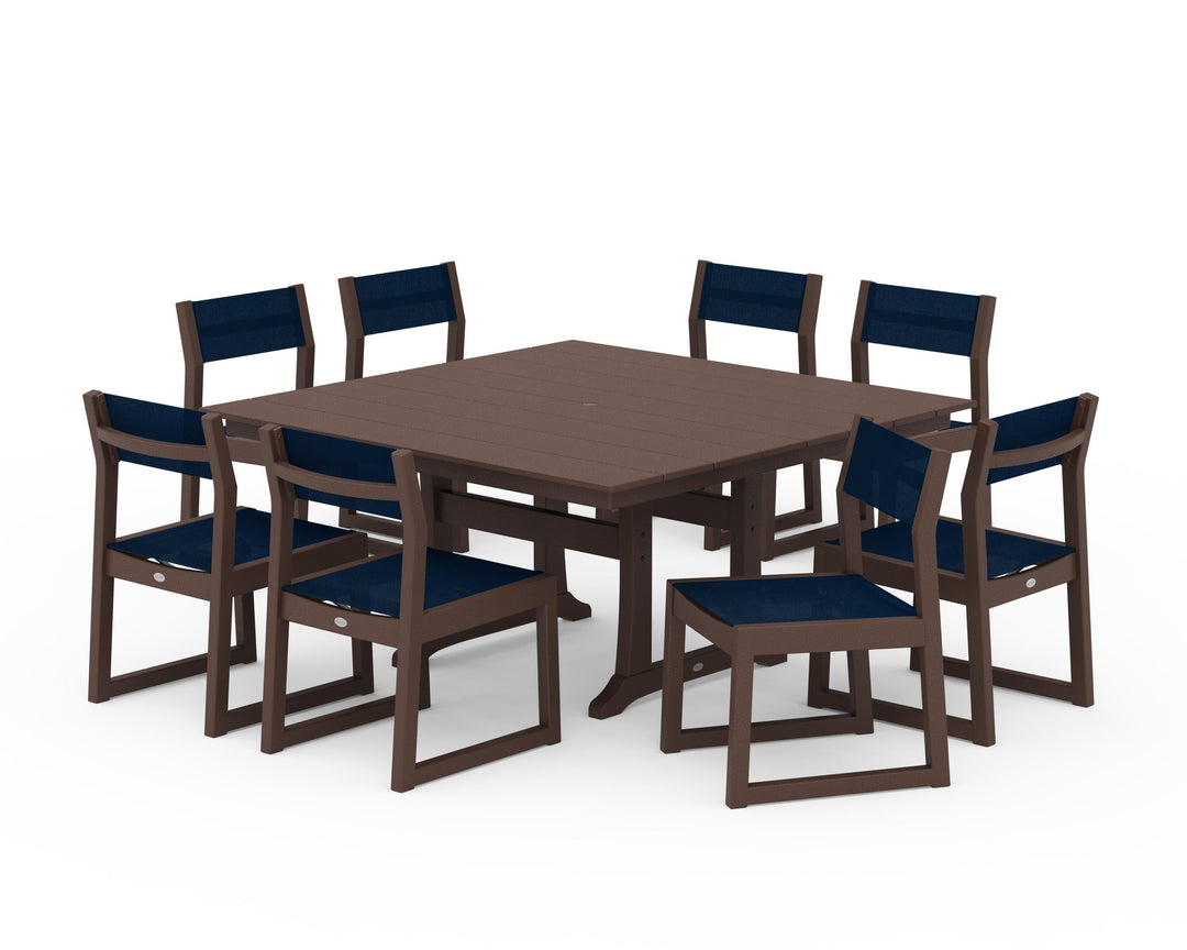 POLYWOOD® EDGE Sling Side Chair 9-Piece Farmhouse Trestle Dining Set
