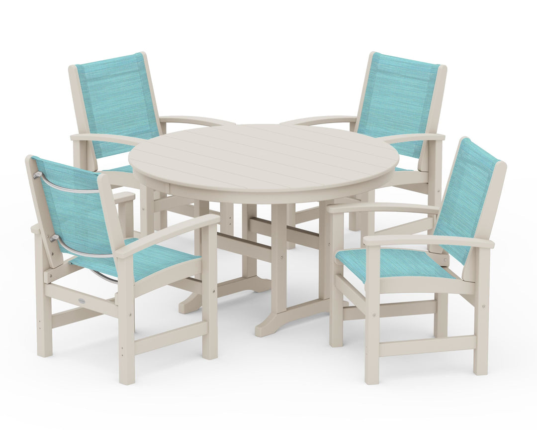 POLYWOOD® Coastal 5-Piece Round Farmhouse Dining Set
