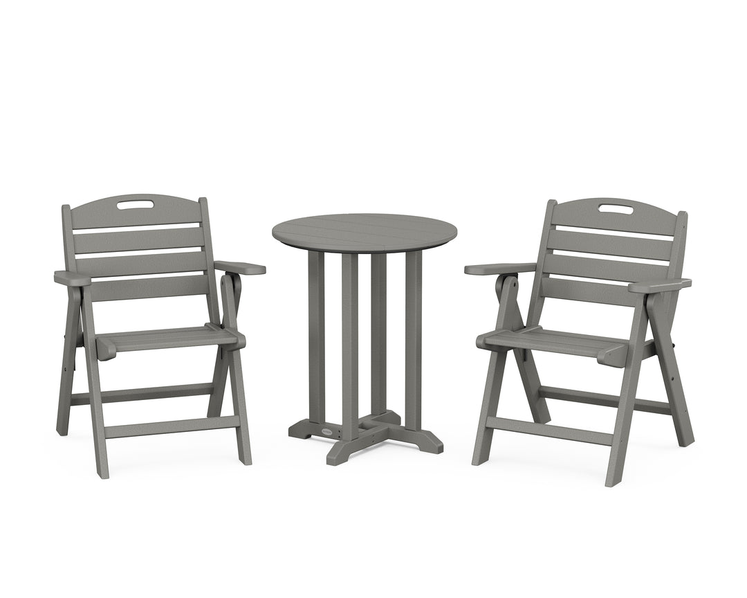 POLYWOOD® Nautical Folding Lowback Chair 3-Piece Round Bistro Dining Set