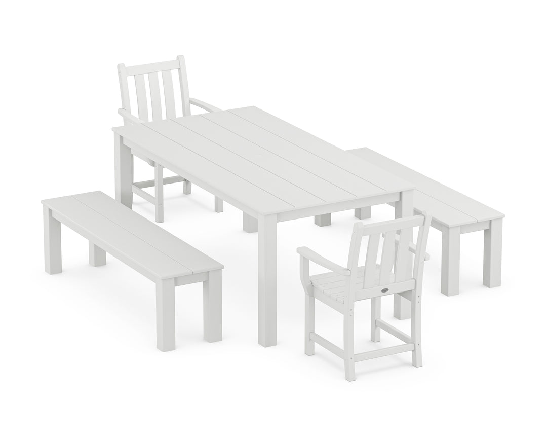 POLYWOOD® Traditional Garden 5-Piece Parsons Dining Set with Benches