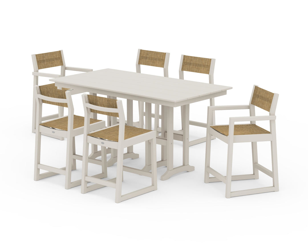 POLYWOOD® EDGE Sling 7-Piece Farmhouse Counter Set with Trestle Legs