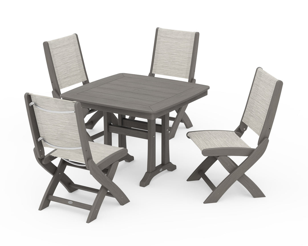 POLYWOOD® Coastal Folding Side Chair 5-Piece Dining Set with Trestle Legs