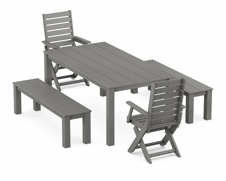 POLYWOOD® Captain Folding Chair 5-Piece Parsons Dining Set with Benches