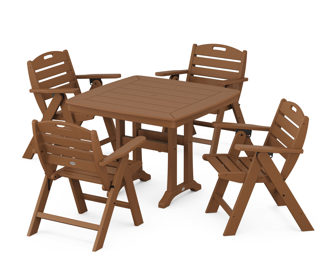 POLYWOOD® Nautical Folding Lowback Chair 5-Piece Dining Set with Trestle Legs
