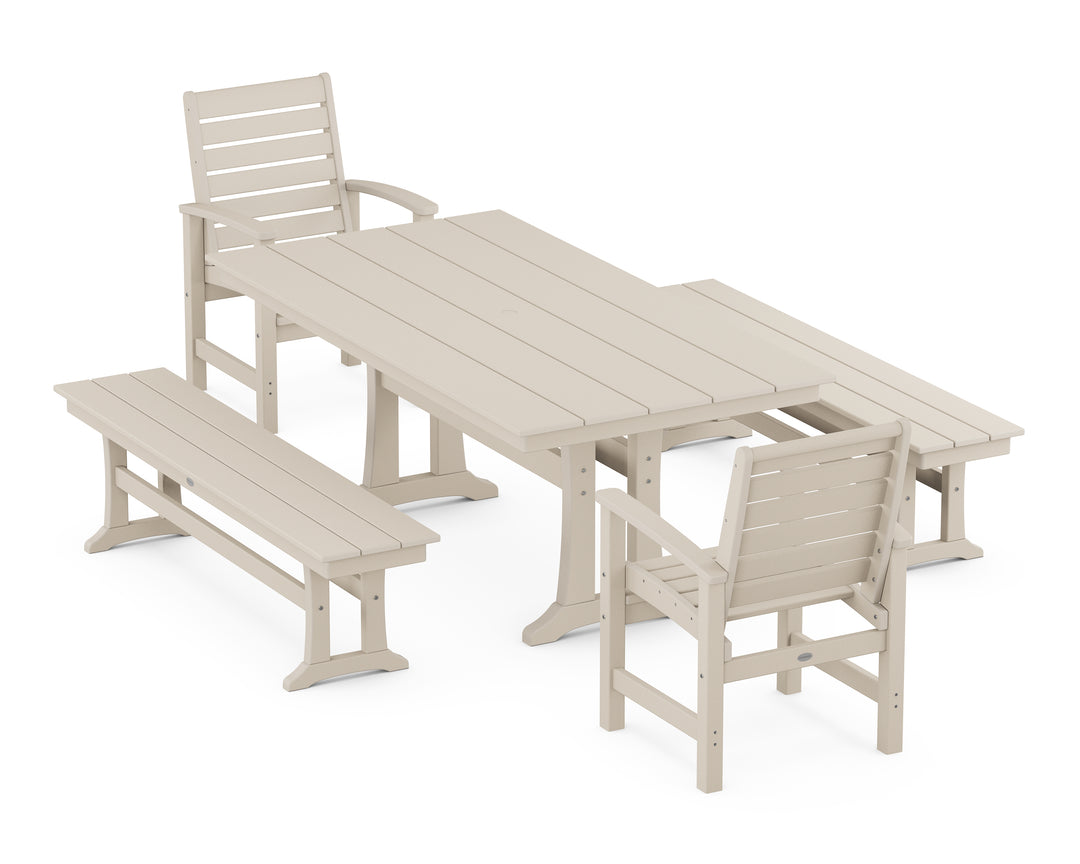 POLYWOOD® Signature 5-Piece Farmhouse Dining Set With Trestle Legs