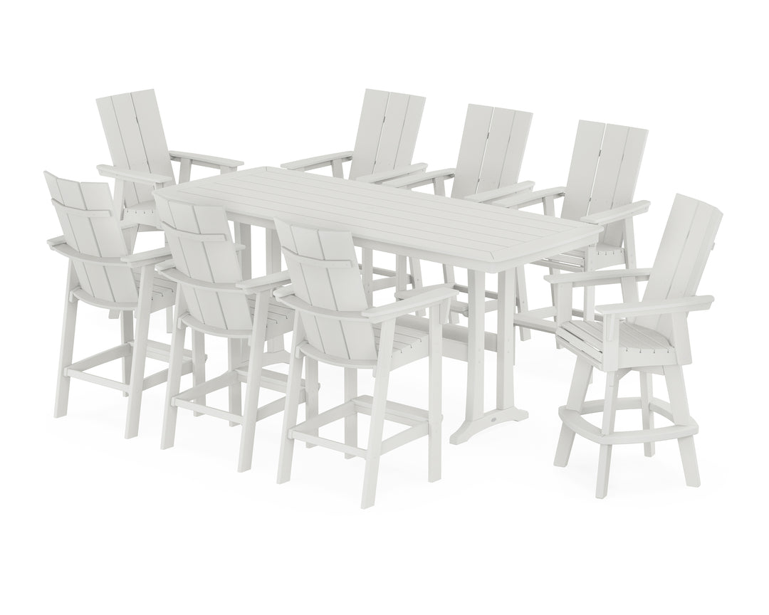POLYWOOD® Modern Curveback Adirondack Swivel 9-Piece Bar Set with Trestle Legs