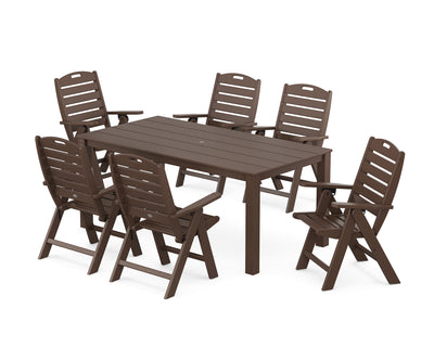 Nautical Folding Highback Chair 7-Piece Parsons Dining Set