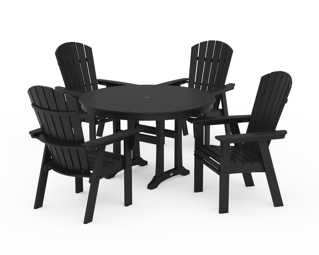 POLYWOOD® Nautical Curveback Adirondack 5-Piece Round Dining Set with Trestle Legs