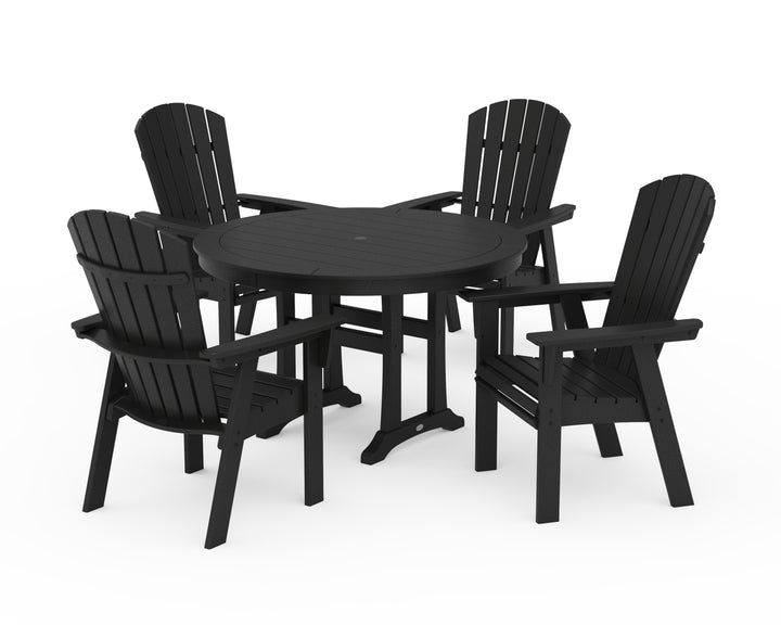 POLYWOOD® Nautical Curveback Adirondack 5-Piece Round Dining Set with Trestle Legs