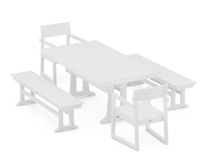 POLYWOOD® EDGE 5-Piece Farmhouse Dining Set With Trestle Legs