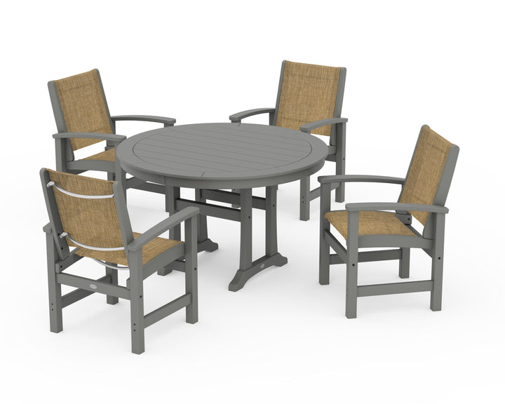 POLYWOOD® Coastal 5-Piece Round Dining Set with Trestle Legs