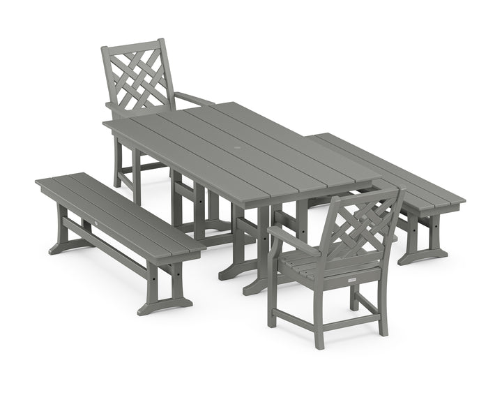 Country Living Wovendale 5-Piece Farmhouse Dining Set with Benches