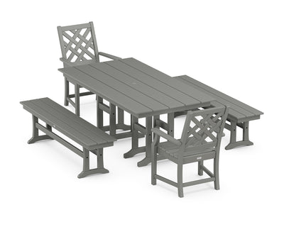 Wovendale 5-Piece Farmhouse Dining Set with Benches