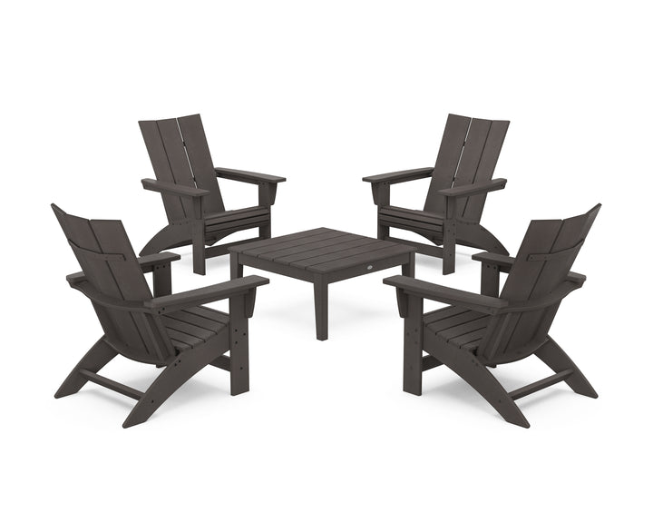 POLYWOOD® 5-Piece Modern Grand Adirondack Chair Conversation Group