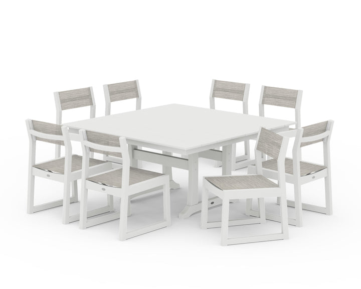 POLYWOOD® EDGE Sling Side Chair 9-Piece Farmhouse Trestle Dining Set