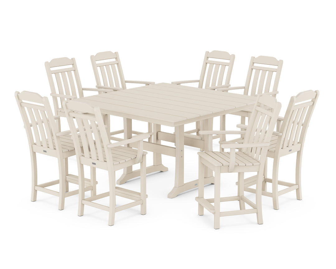 Country Living Cottage 9-Piece Square Farmhouse Counter Set with Trestle Legs
