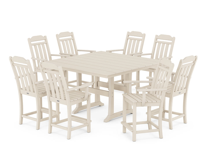 Country Living Cottage 9-Piece Square Farmhouse Counter Set with Trestle Legs