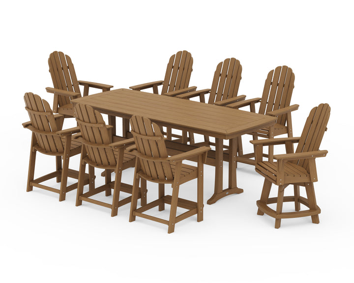 POLYWOOD® Vineyard Curveback Adirondack Swivel 9-Piece Counter Set with Trestle Legs