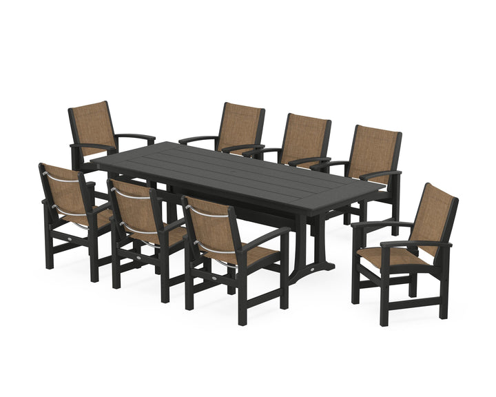 POLYWOOD® Coastal 9-Piece Farmhouse Dining Set with Trestle Legs