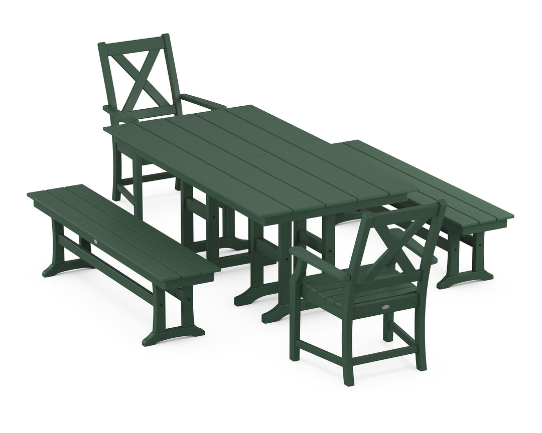 POLYWOOD® Braxton 5-Piece Farmhouse Dining Set with Benches