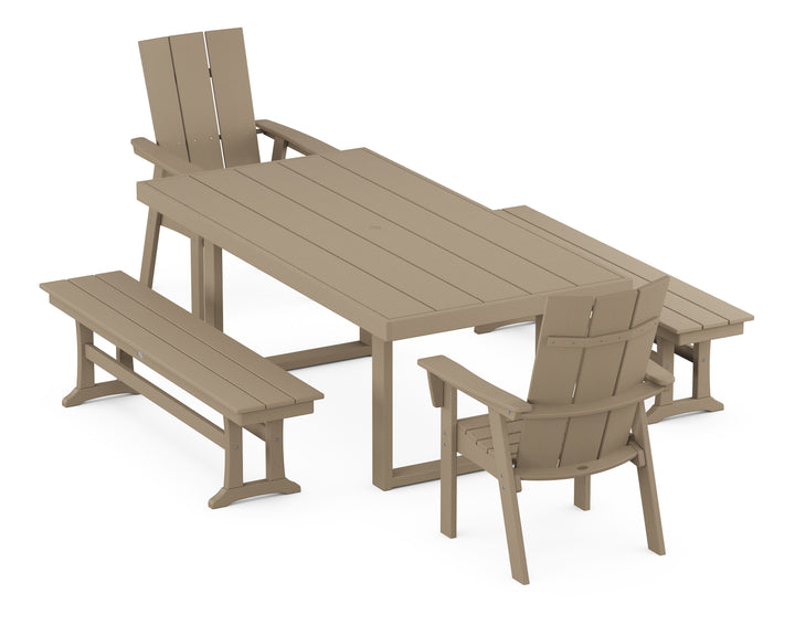 POLYWOOD® Modern Curveback Adirondack 5-Piece Dining Set with Benches