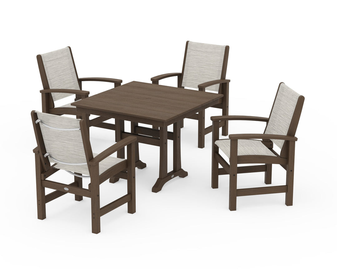 POLYWOOD® Coastal 5-Piece Farmhouse Dining Set With Trestle Legs