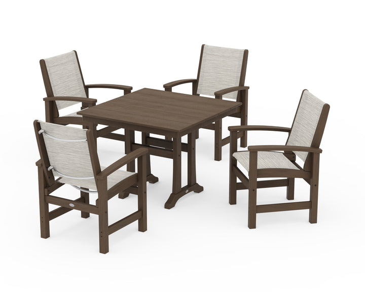POLYWOOD® Coastal 5-Piece Farmhouse Dining Set With Trestle Legs