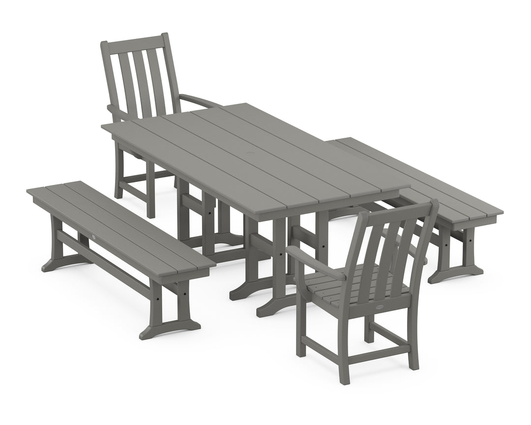 POLYWOOD® Vineyard 5-Piece Farmhouse Dining Set with Benches