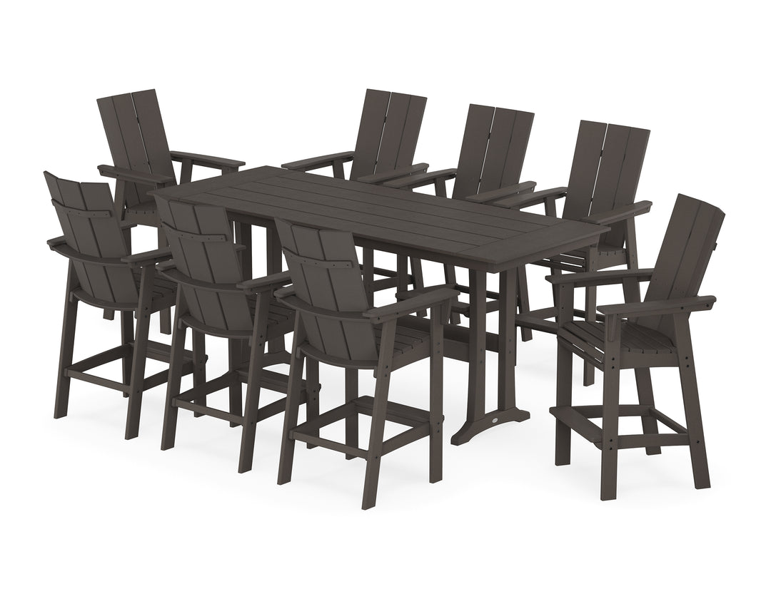 POLYWOOD® Modern Curveback Adirondack 9-Piece Farmhouse Bar Set with Trestle Legs