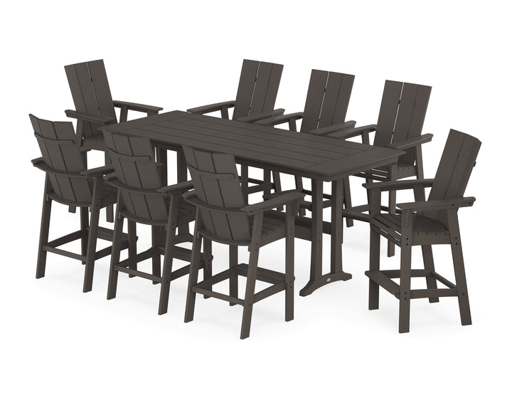 POLYWOOD® Modern Curveback Adirondack 9-Piece Farmhouse Bar Set with Trestle Legs