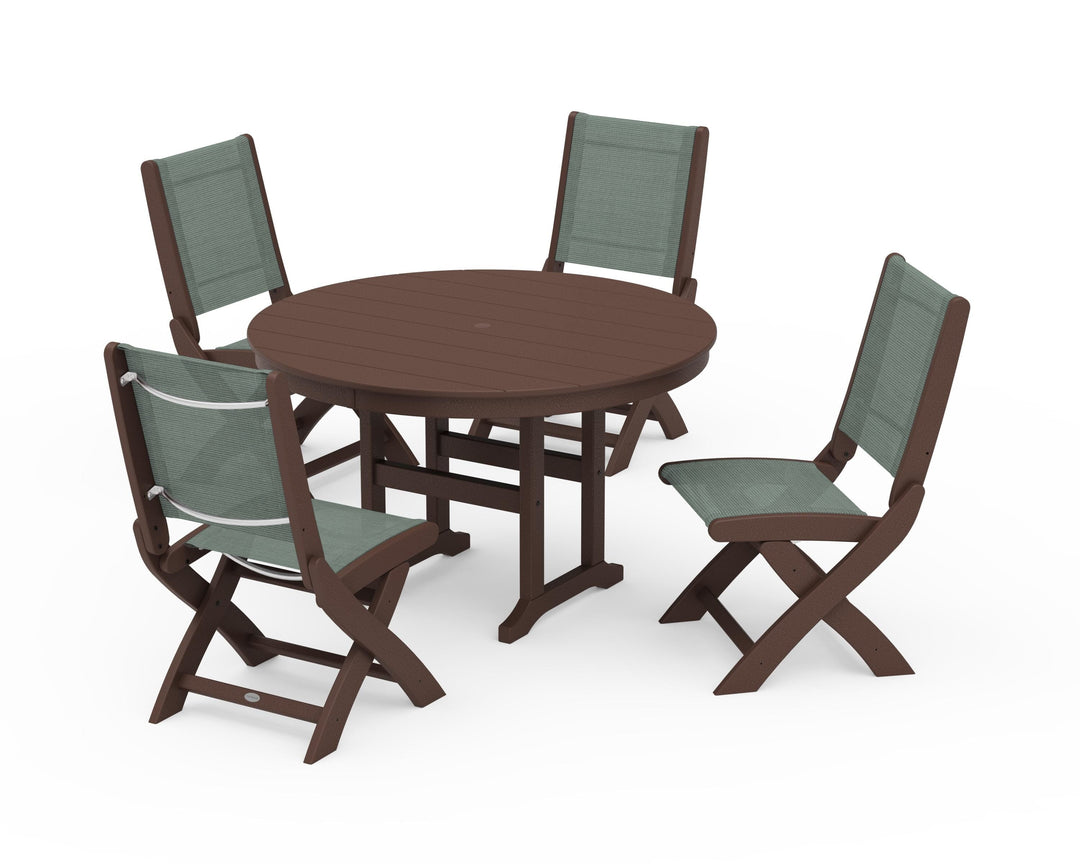 POLYWOOD® Coastal Folding Side Chair 5-Piece Round Dining Set