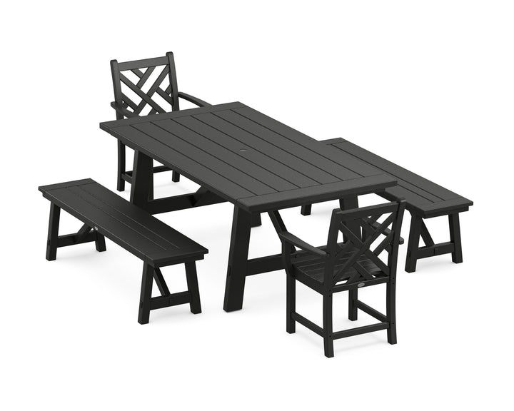 POLYWOOD® Chippendale 5-Piece Rustic Farmhouse Dining Set With Benches