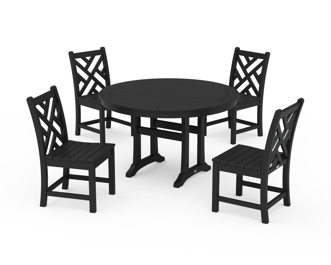 POLYWOOD® Chippendale Side Chair 5-Piece Round Dining Set With Trestle Legs