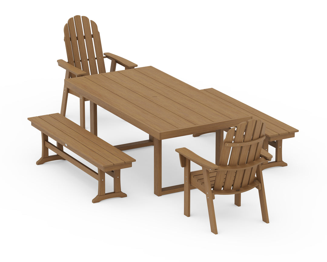 POLYWOOD® Vineyard Adirondack 5-Piece Dining Set with Benches