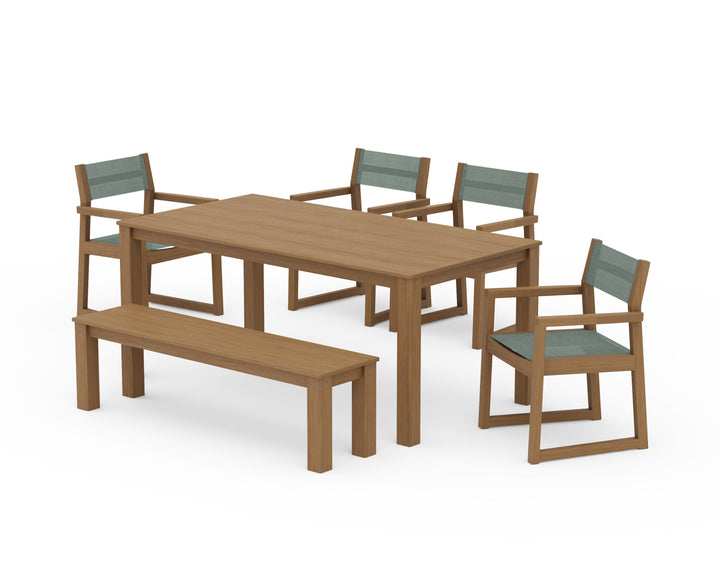 POLYWOOD® EDGE Sling Arm Chair 6-Piece Parsons Dining Set with Bench