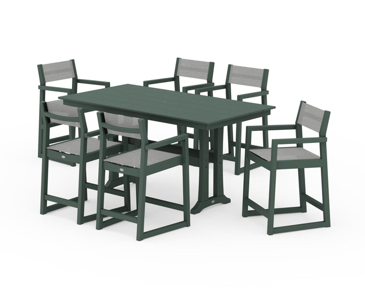 POLYWOOD® EDGE Sling Arm Chair 7-Piece Farmhouse Counter Set with Trestle Legs