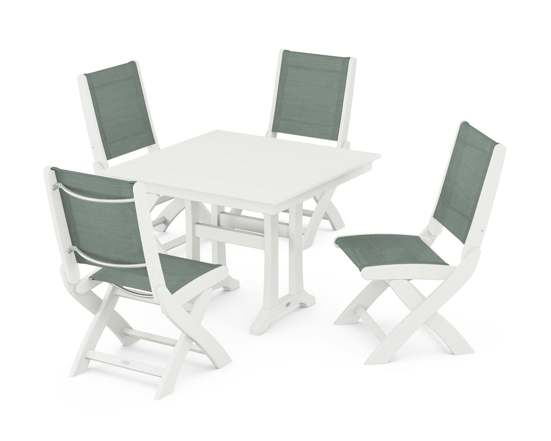 POLYWOOD® Coastal Folding Side Chair 5-Piece Farmhouse Dining Set With Trestle Legs