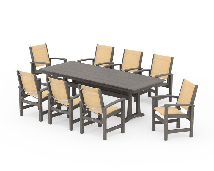 POLYWOOD® Coastal 9-Piece Farmhouse Dining Set with Trestle Legs