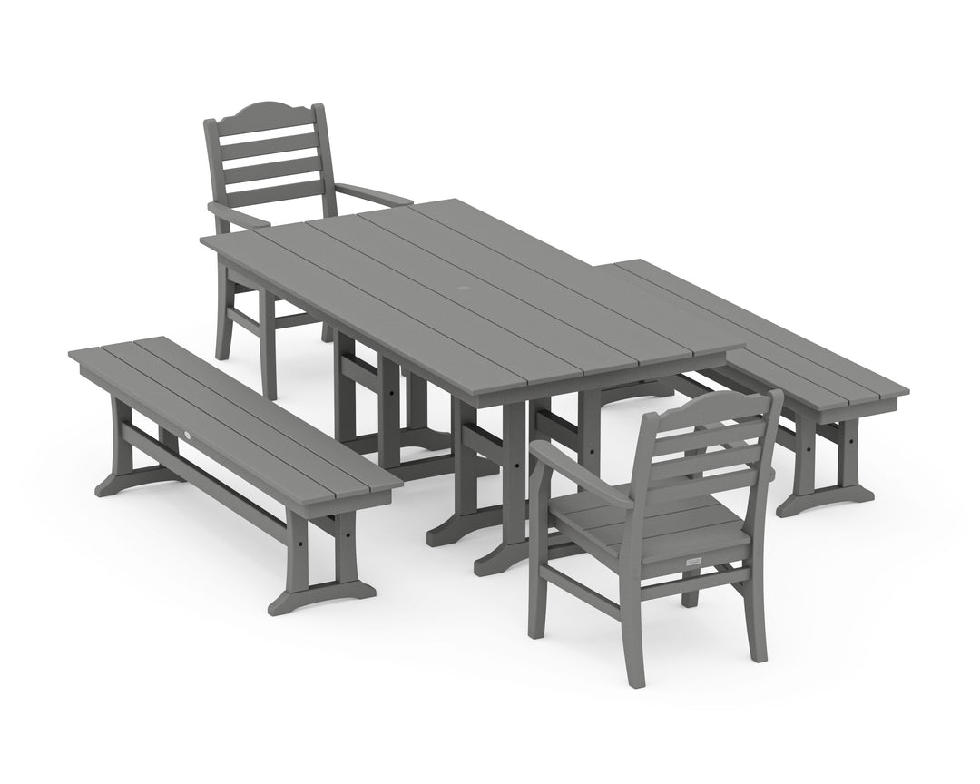 POLYWOOD® Savannah 5-Piece Farmhouse Dining Set with Benches