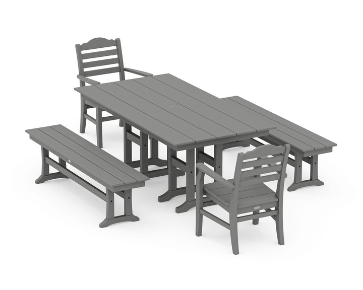 POLYWOOD® Savannah 5-Piece Farmhouse Dining Set with Benches